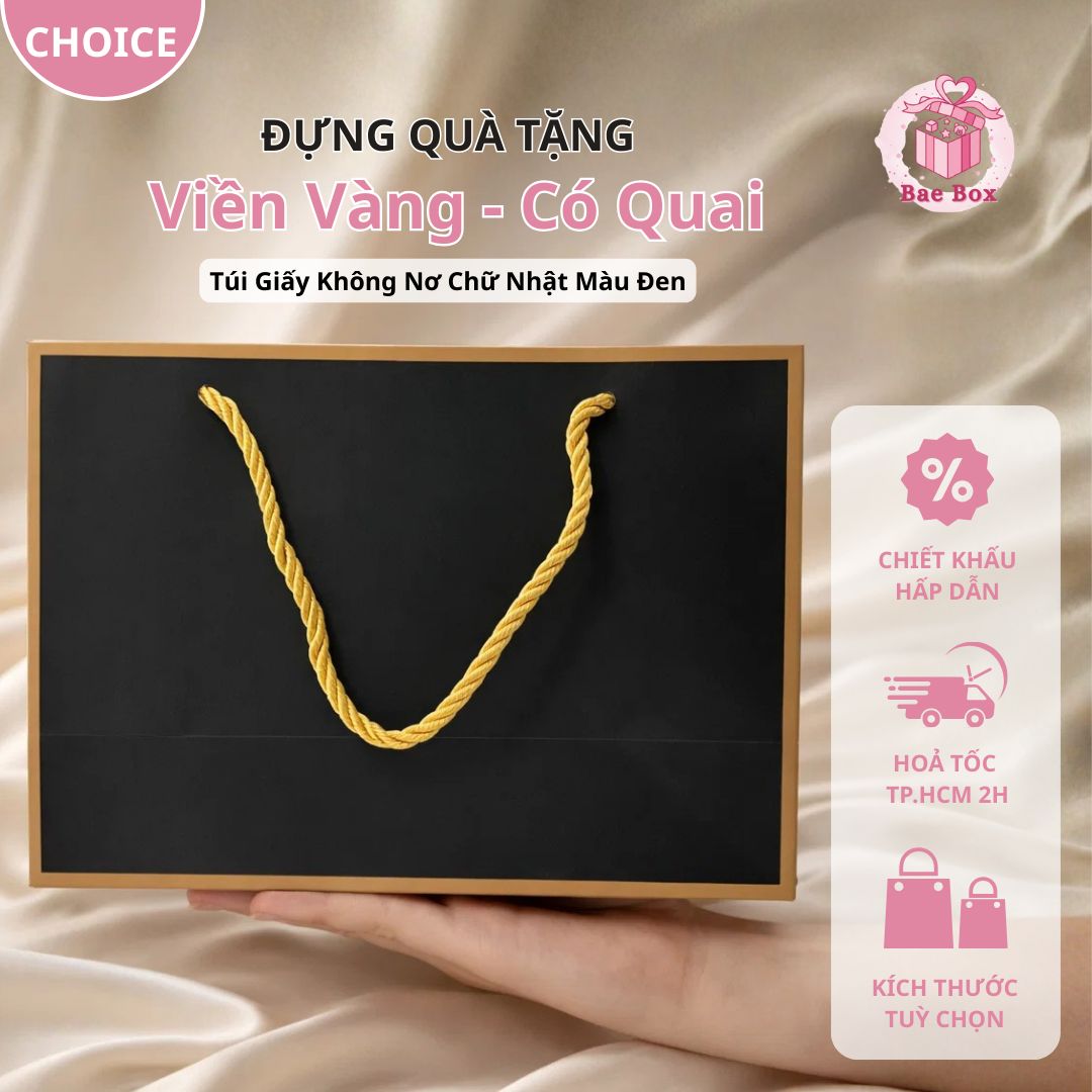 Túi Chữ Nhật Đen - Viền Vàng Túi Chữ Nhật Đen Viền Vàng BAE BOX Túi Đựng Quà Tặng Màu Đen Nhiều Kích Thước, Kiểu Dáng Độc Đáo